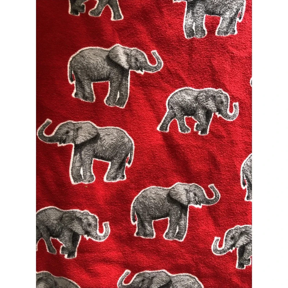 Vintage Fleece Terry cloth Fabric Red Gray Elephants By The Yard